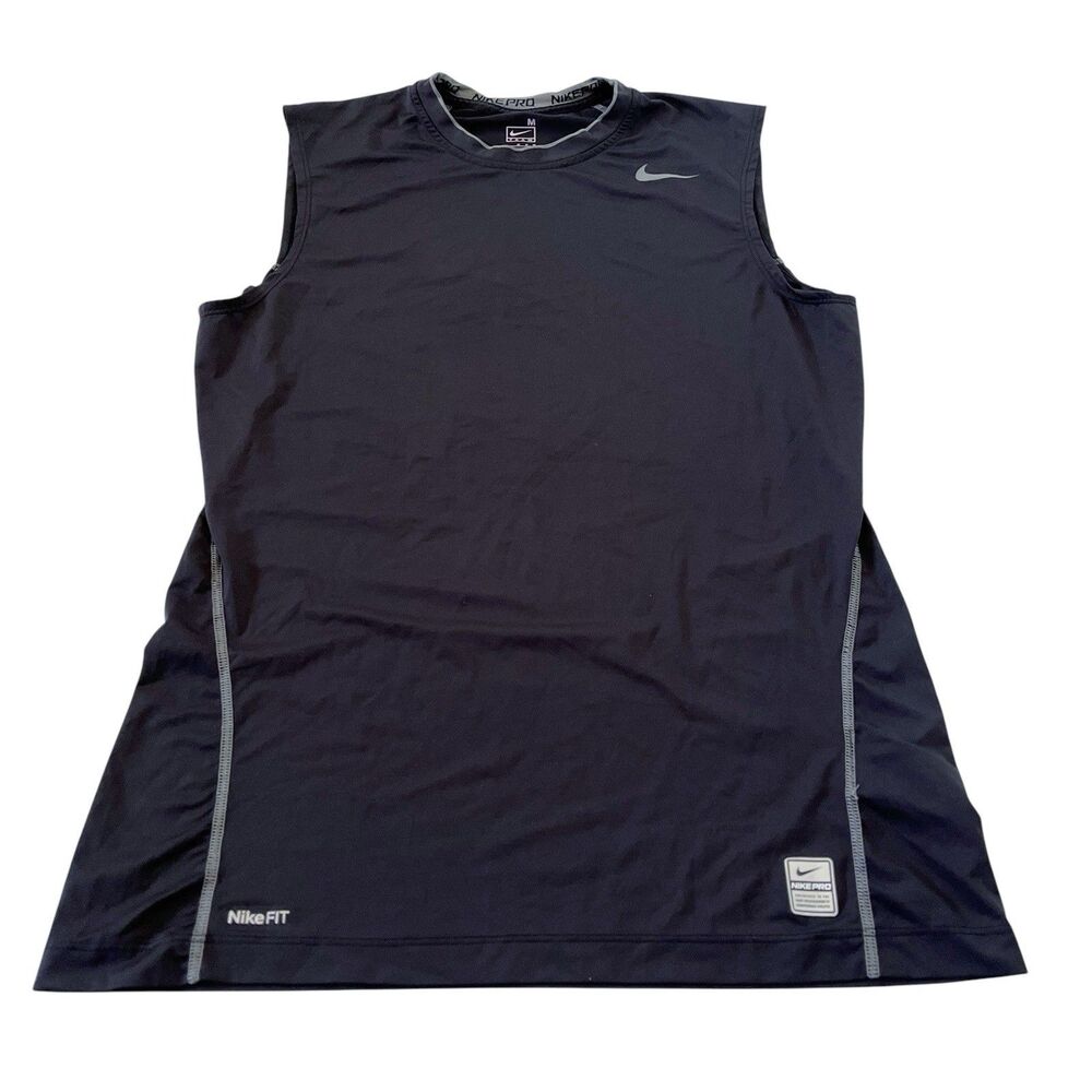 Nike Team Pro NikeFIT Tee Shirt M Black Sleeveless Stretch Workout Performance